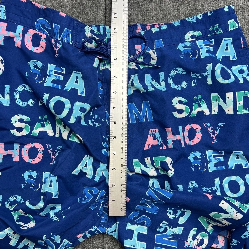 Brooks Brothers Mens Large Blue Nautical Word Board Shorts Swim Trunks 100056286
